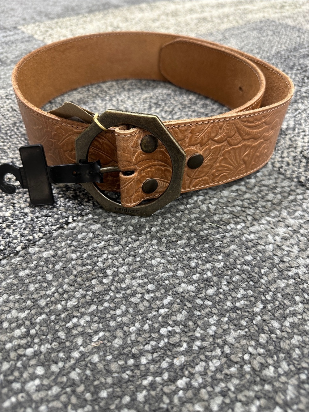 Bed Stu Dreampath Tooled Tan Leather Wide Belt-Size-L